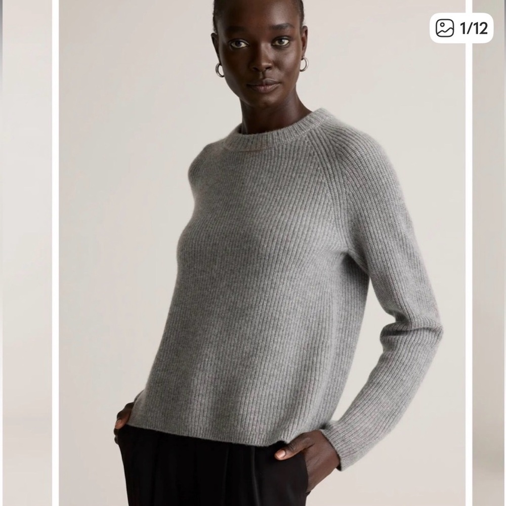 Quince Grey Mongolian Cashmere Fisherman Crewneck Sweater Sz  M